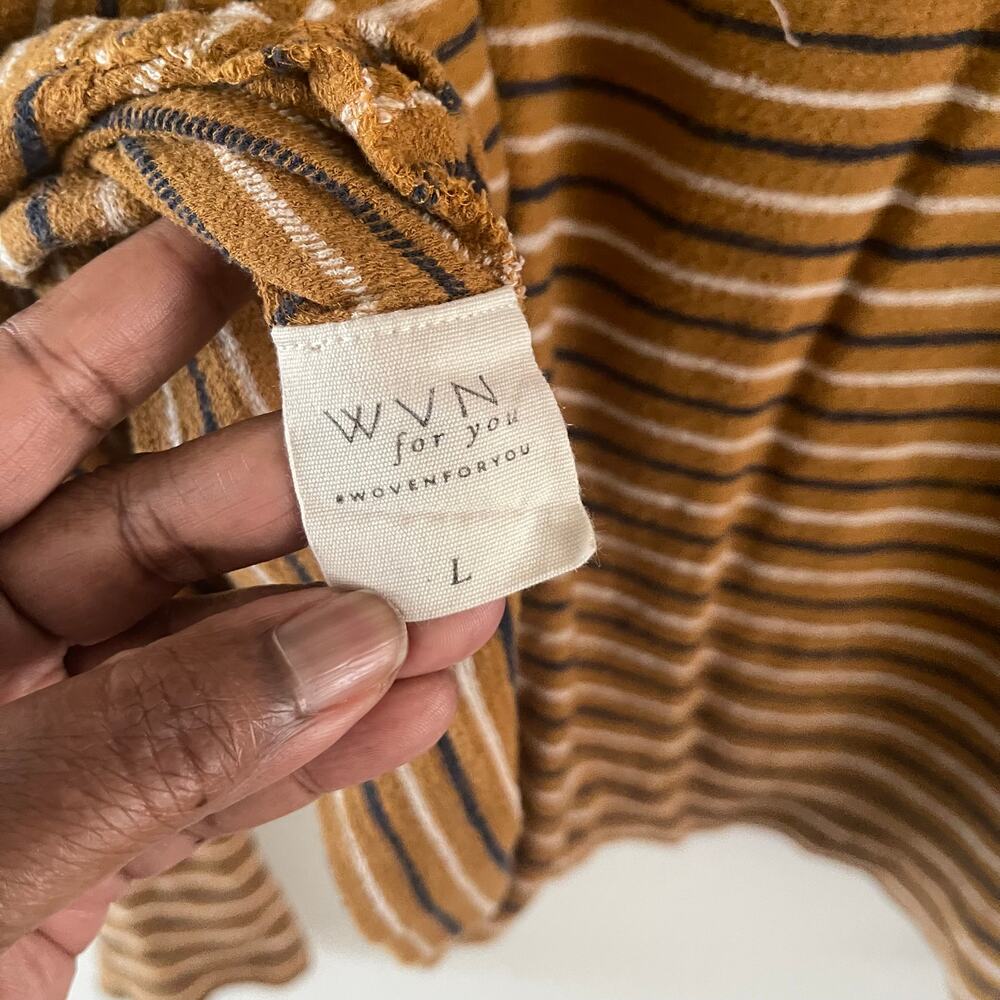 WVN For You Womens L Riki Stripe Sweater Golden Brown Boxy Organic Cotton - Picture 6 of 11
